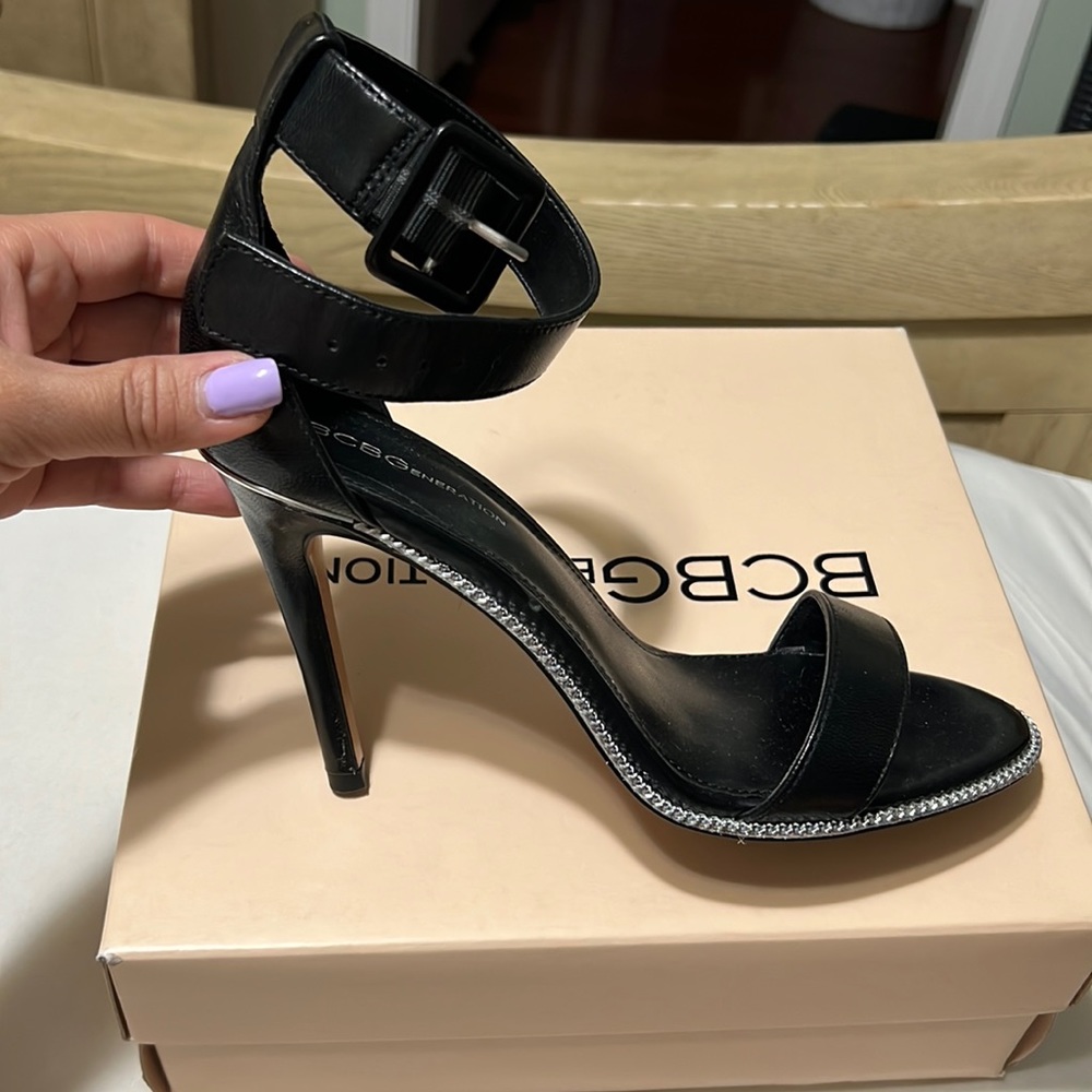 Black sandals with silver detail